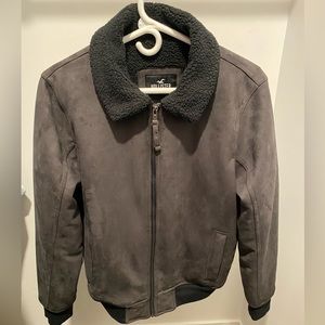 Sherpa-Lined Faux-Suede Aviator Jacket, from Hollister